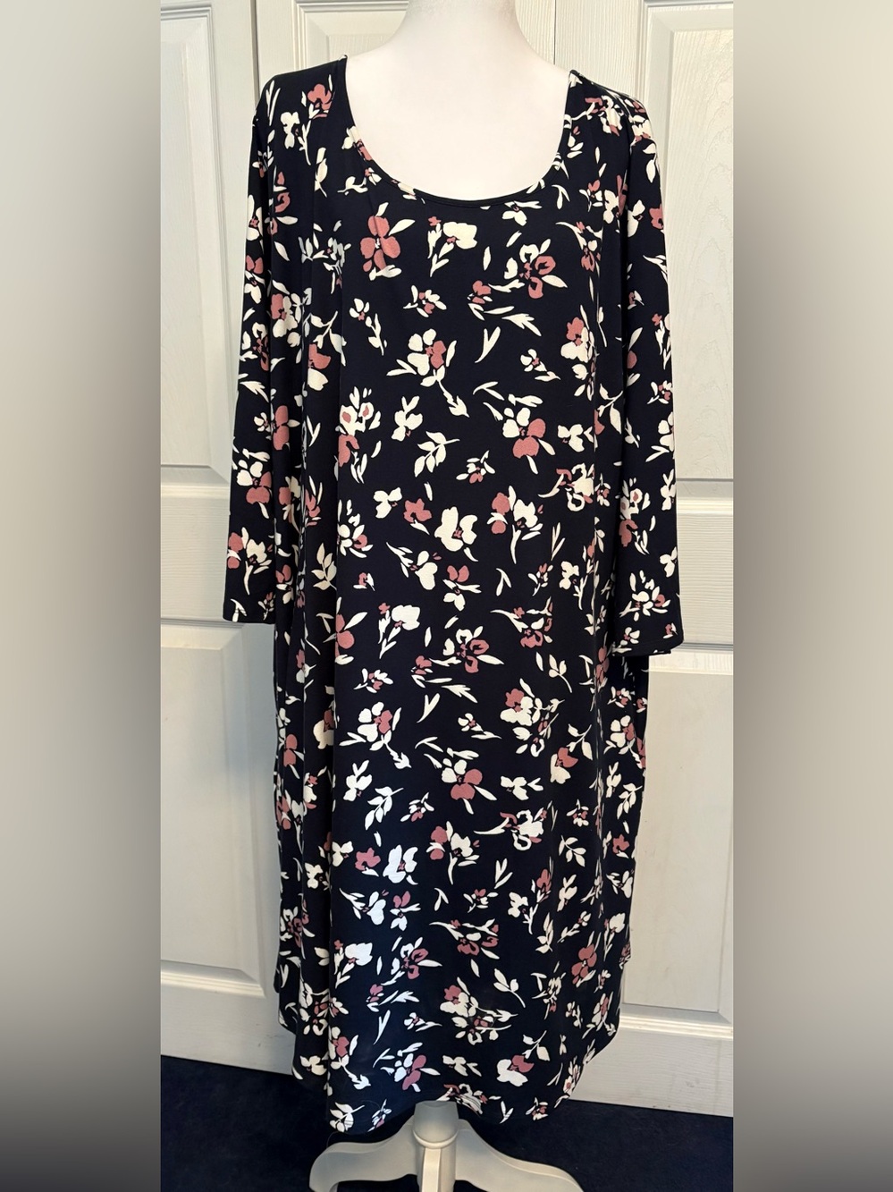 nine britton Navy Floral Midi Dress with Blush and White Blooms